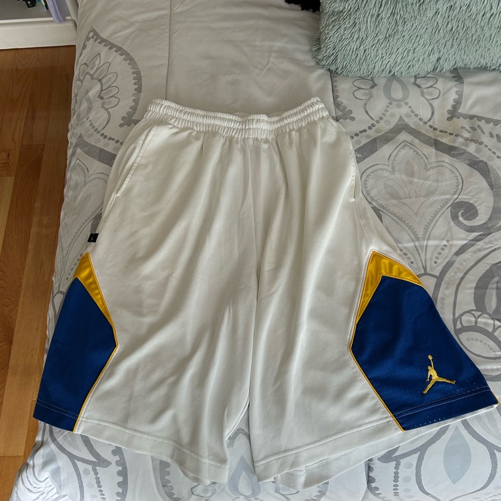 Men’s Jordan Dri-Fit Shorts White, Blue & Yellow; Size Large